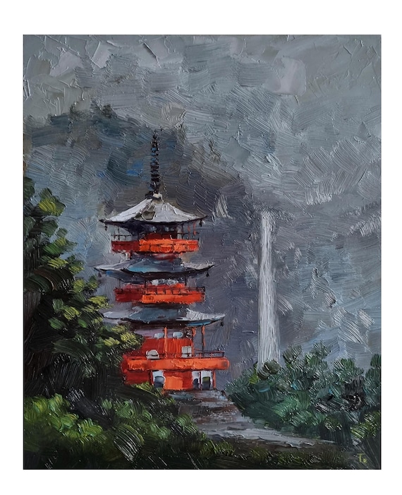 Japan Temple Oil Painting: Nachi Falls Seigantoji, Landscape Wall