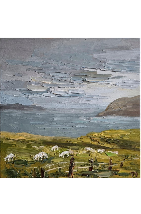Original Isle of Skye Oil Painting: Scotland Landscape with Sheep