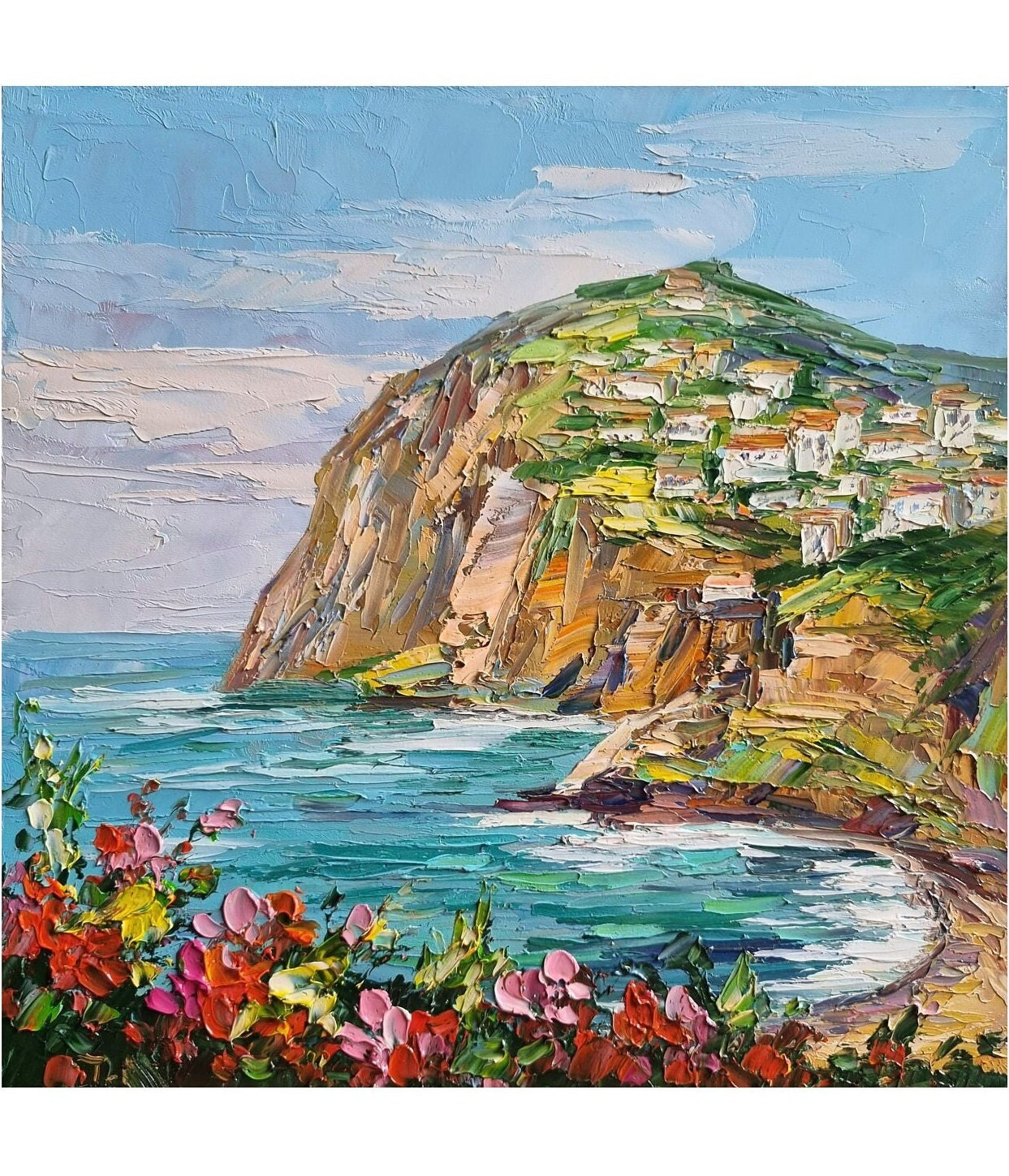 Madeira Seascape Painting, Impasto Oil Painting, Coastal Wall Art