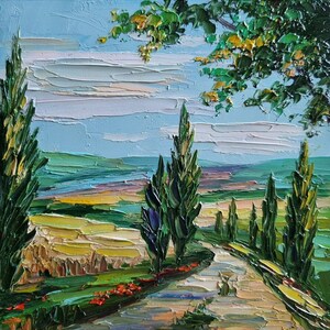 Tuscany Painting Italy Wall Art Wheat Field Landscape Painting Impasto Painting Nursery Wall Art 6 by 6 inches