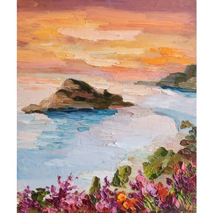 Original Impasto Positano Oil Painting Sunset Painting Hand- Made Oil Painting coast art Amalfi Coast Italy Landscape Wall Art  12 by 10 in