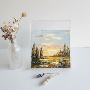 Original Italy Provance Oil Painting Italy countryside Italy Tuscany Landscape Wall Art 4 by 4 inches