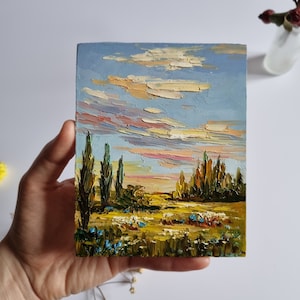 Italy Provance Italy Wall Art Fall Painting Sunset Tuscany Landscape 5 by 4 inches