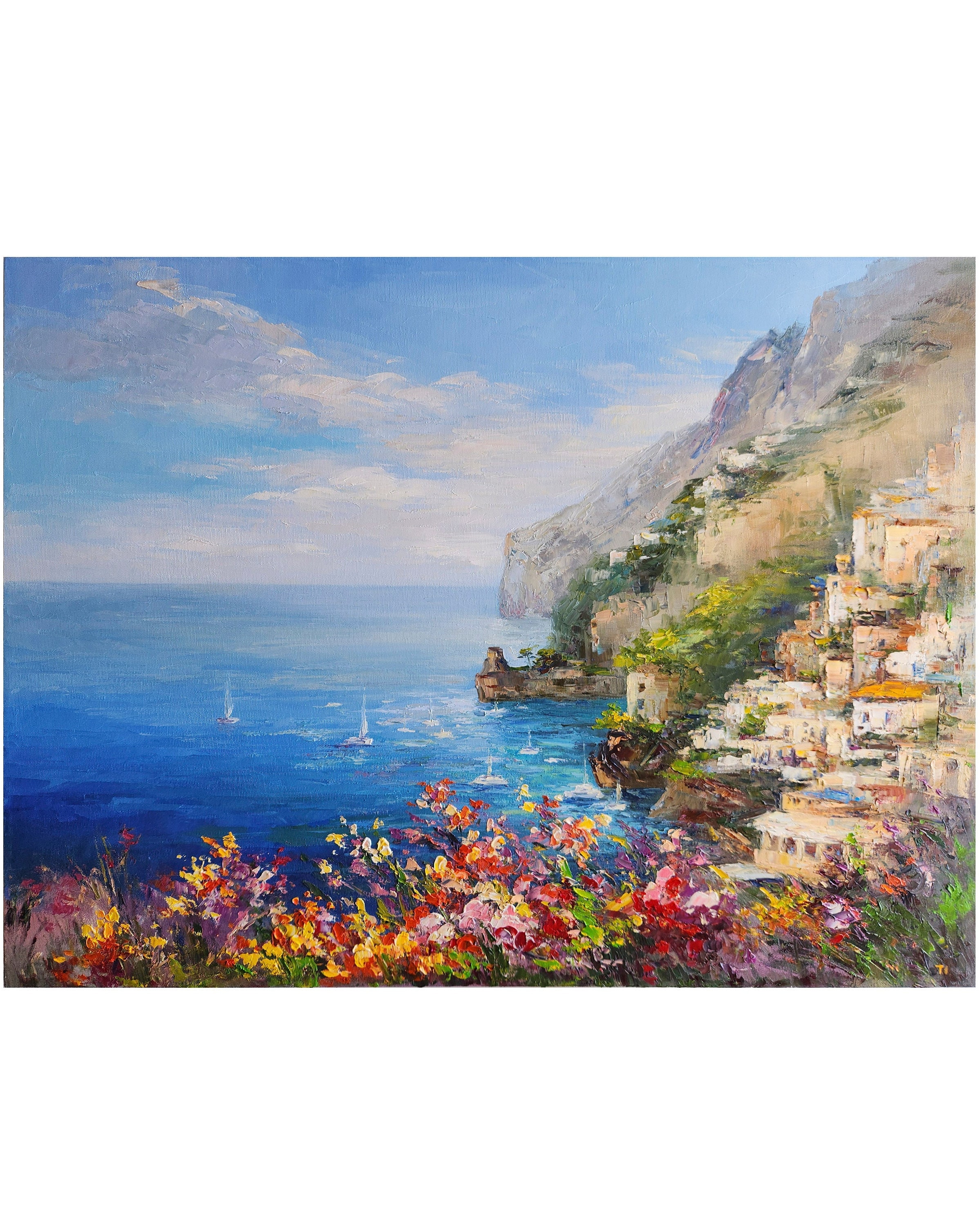 Positano Painting Large Amalfi Oil Painting Coast Art Amalfi Coast