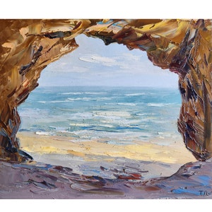 California Panther Beach Malarstwo olejne California Landscape malarstwo ścienne sztuka podróż prezent 11 na 13 cali