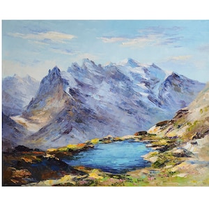 Origineel Mont Blanc schilderij Mont Blanc berg Frankrijk berglandschap op canvas schilderij kunst aan de muur