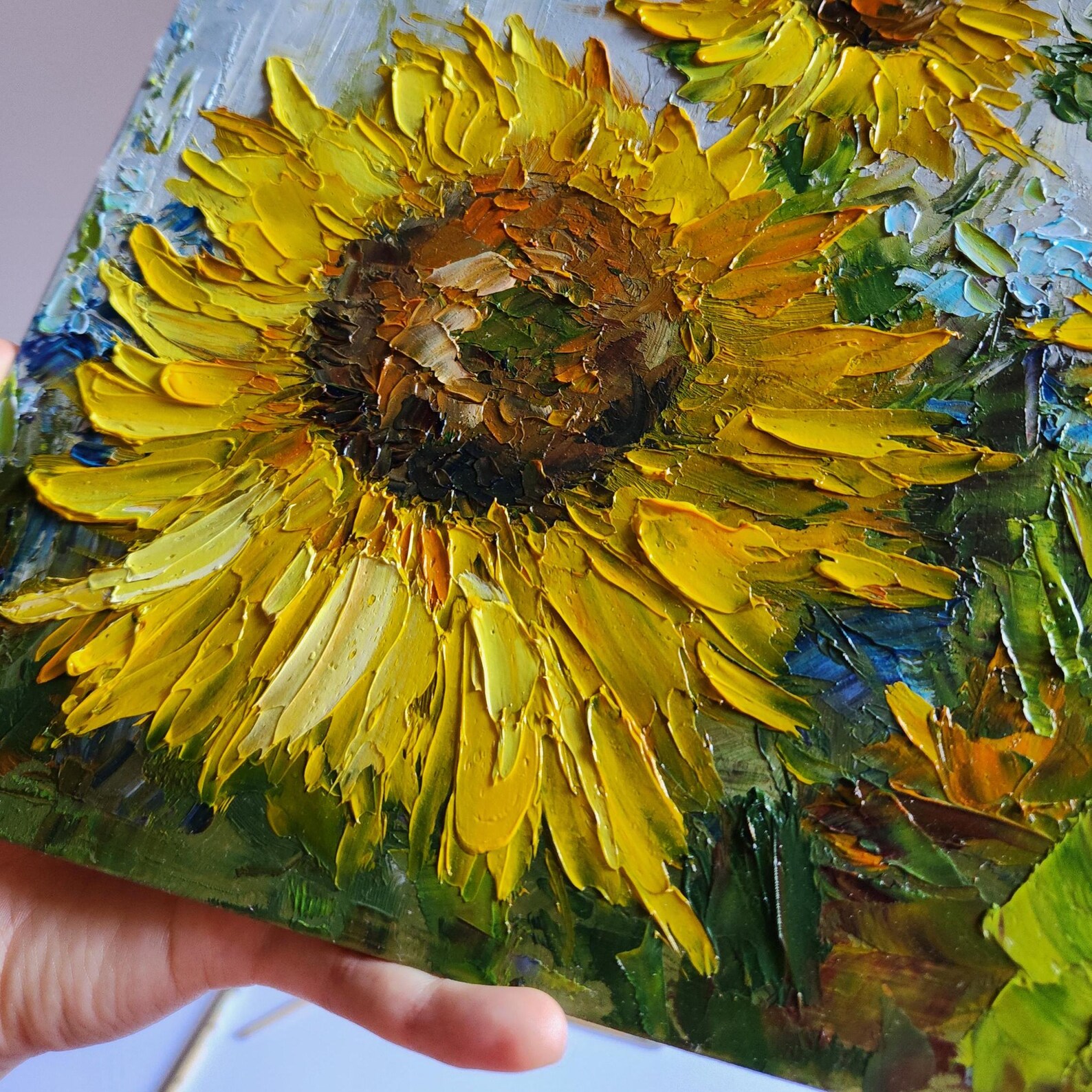 Original Sunflower Oil Painting: Impasto Floral Wall Art (10x10 In) - Etsy