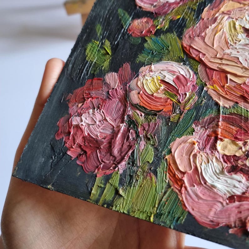 Impasto Pink Peony Oil Painting: Floral Still Life, 6x6 In - Etsy Australia