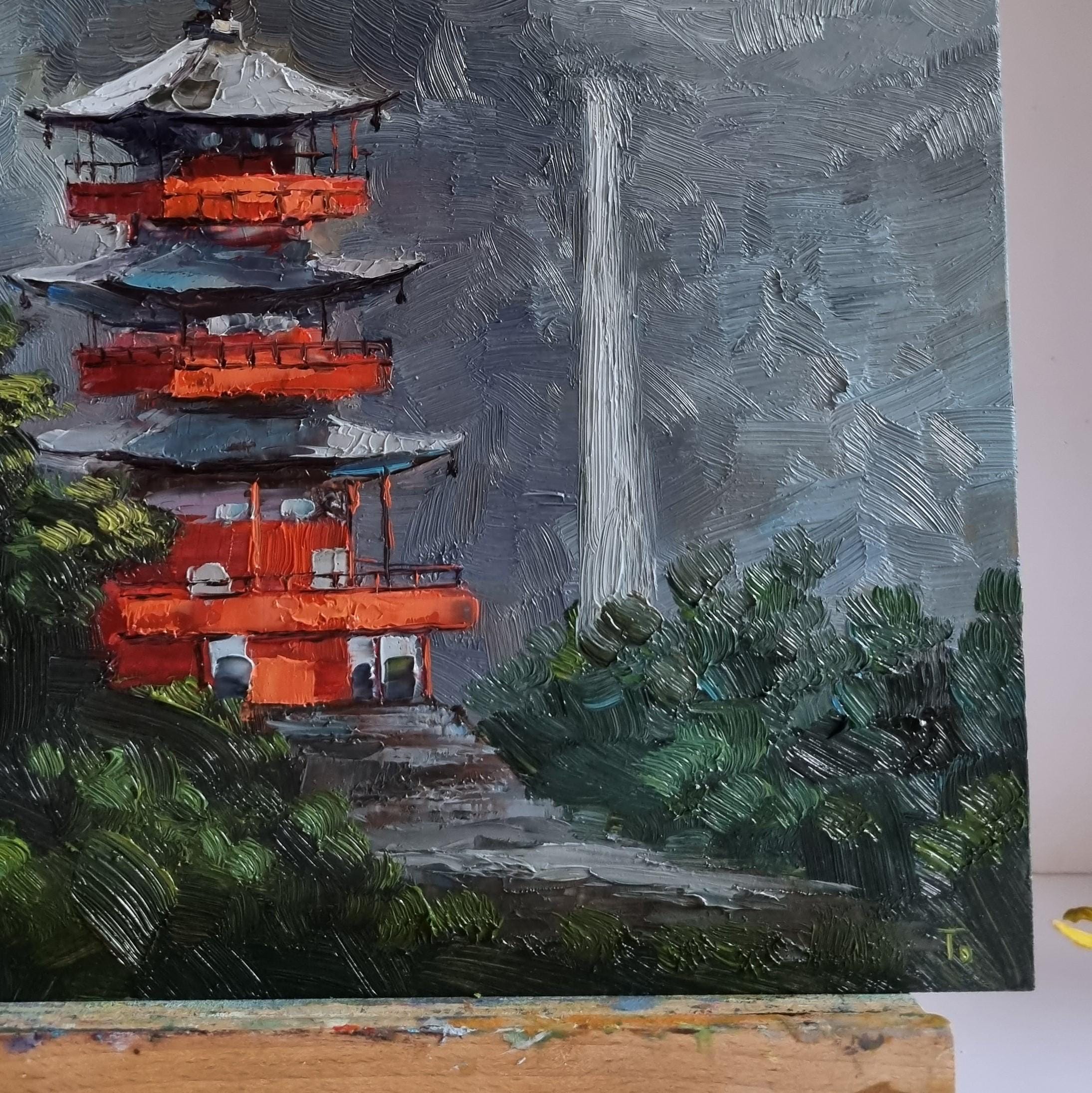 Japan Temple Oil Painting: Nachi Falls Seigantoji, Landscape