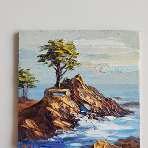 The Lone Cypress Painting,Monterey Painting,Pebble Beach California Painting,Wall Art,4 by 4 inches image 2