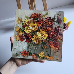 Original Chrysanthemum Oil Painting Floral Impasto Art Wall Art 8 by 8 in