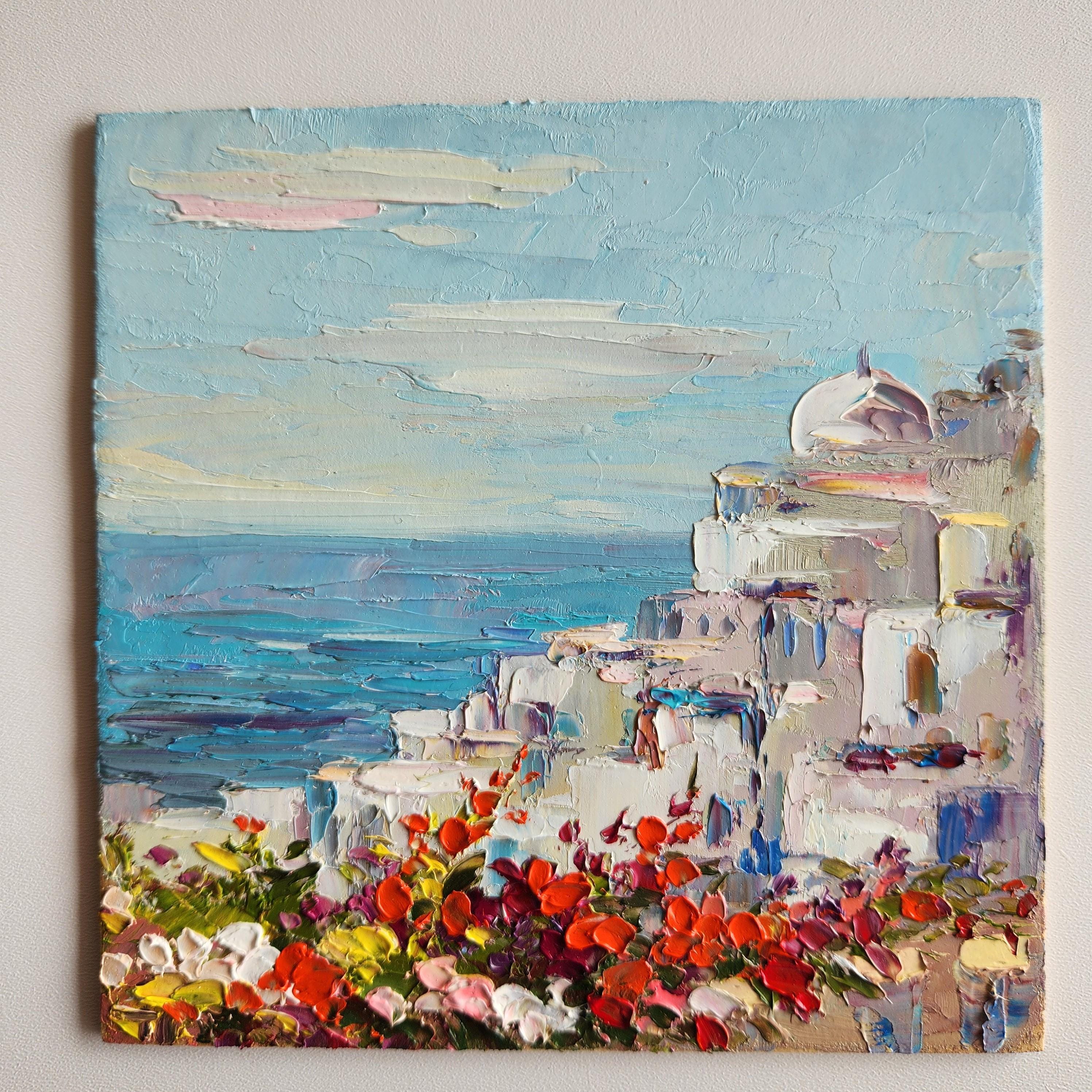 ガエーゴス　サントリーニ　絵画　アート オリジナルギリシャ油絵 サントリーニ絵画 地中海絵画 地中海アート