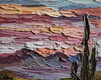 Sedona Sunset Oil Painting: Arizona Desert Landscape, Cathedral Rock Art (6x6 inches)