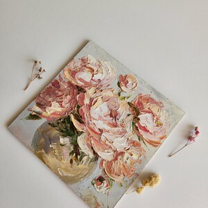 Impasto Pink Peony Oil Painting: Floral Wall Art (6x6 Inches) - Etsy