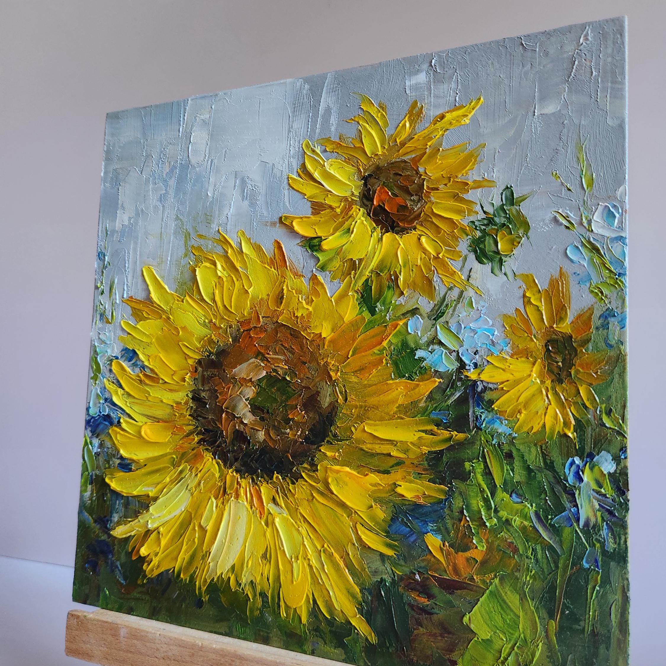 Original Sunflower Oil Painting: Impasto Floral Wall Art (10x10 In