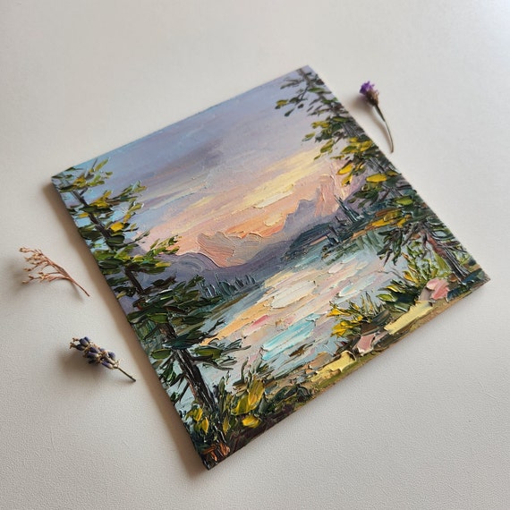 国立公園の油絵：6x6の山の風景画 - Etsy 日本