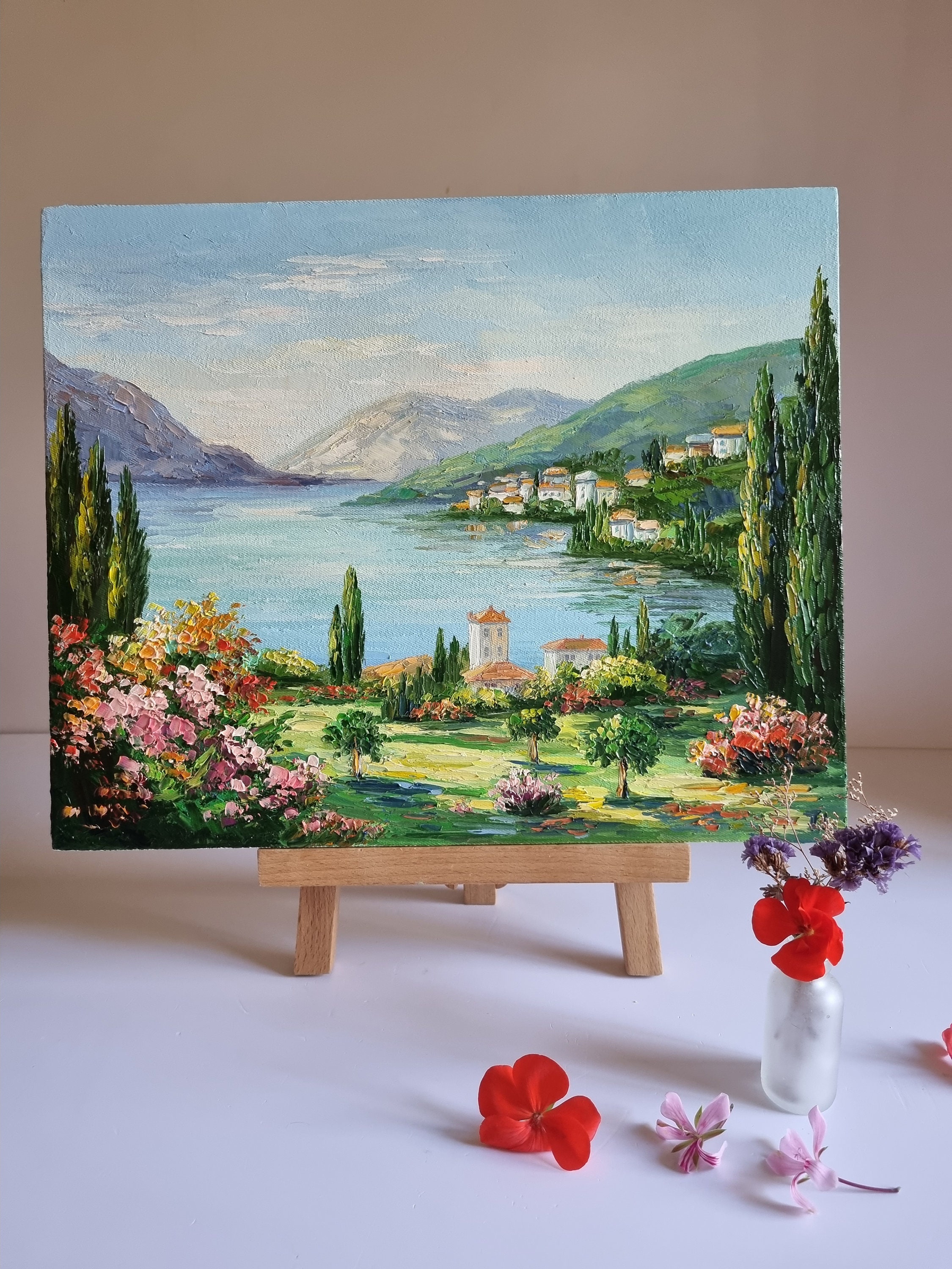 コモ湖の絵画、イタリアの風景画、油絵 13x16 - Etsy 日本