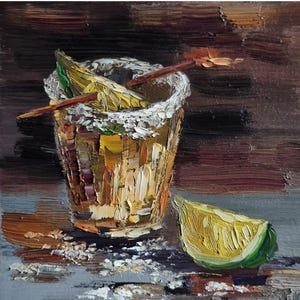 malarstwo tequila Malarstwo olejne Meksyk Sztuka Malarstwo olejne Sztuka koktajlowa Bar Dekoracja kuchni Sztuka ścienna do domu Kuchnia Martwa natura 6 na 6 cali