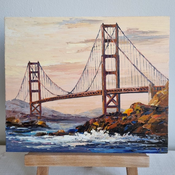 Original San Francisco Oil Painting Sunset Golden Gate Bridge