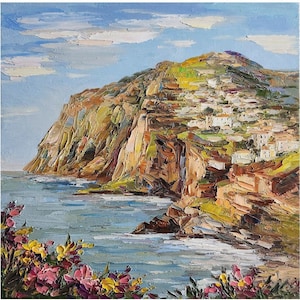 Madeira Original Painting Seascape Portugal Lanscape Seascape Painting Costal Painting Madeira Seascape Wall Art Impasto Art 10 by 10 inches