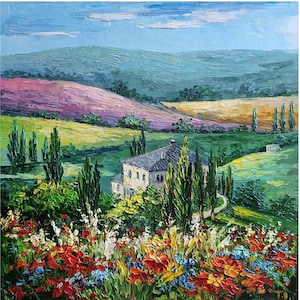 Original Tuscany Oil Painting Italian Countryside Landscape Painting Vineyards travel gift Wall Art 13 by 13 in