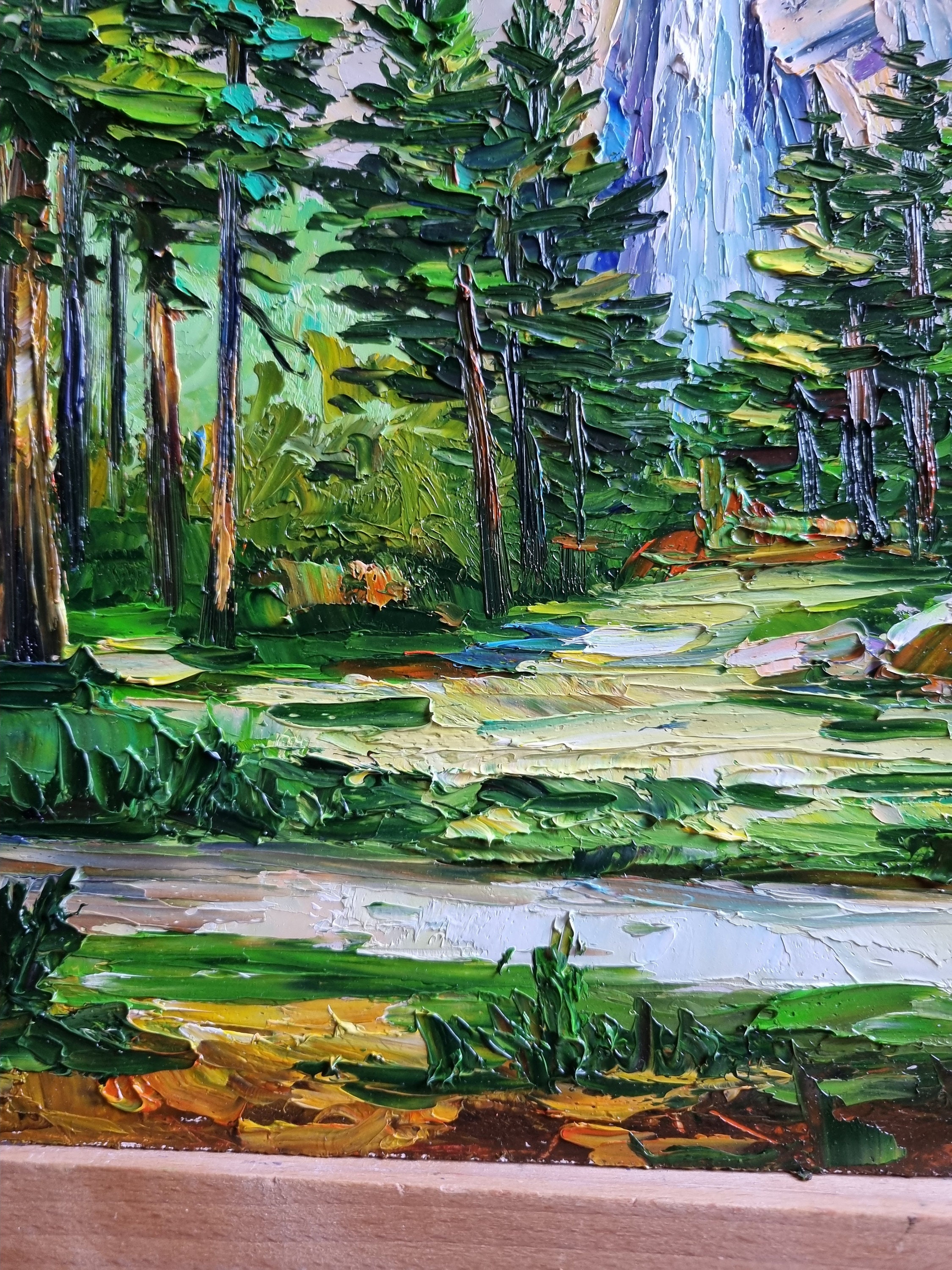 ヨセミテの滝の絵画、山の風景画、森の絵画、ヨセミテ国立公園の