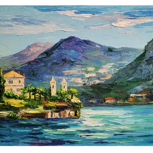 Lake Como Painting Italian Landscape Painting Sailboat Painting Original Field Artwork Wall Art 10 by 13 inches