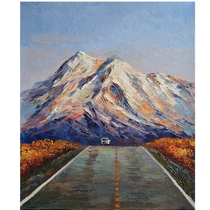 Peinture Colorado Mountain Road Trip, oeuvre d'art à l'huile de couteau à palette (19 x 16 pouces)
