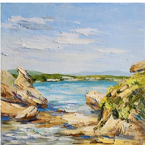 Pintura de paisagem marinha Paisagem de praia Pequena pintura de impasto Arte de paisagem marinha original Arte de parede de berçário 10 por 10 polegadas