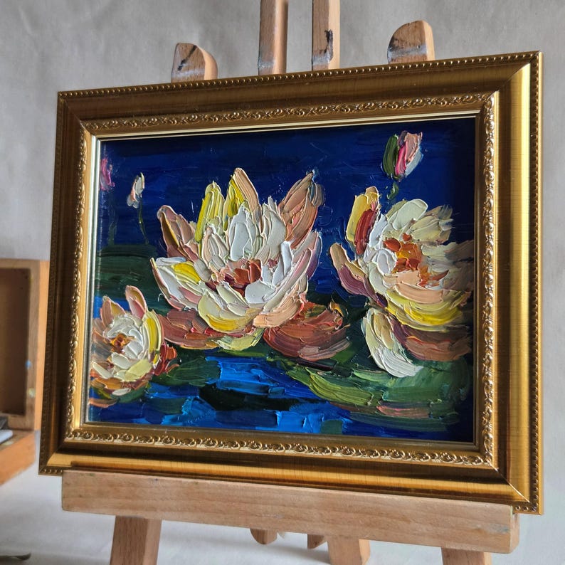 Water Lily Oil Painting Original Impasto Nimfeacee Artwork 6 by 8 In ...
