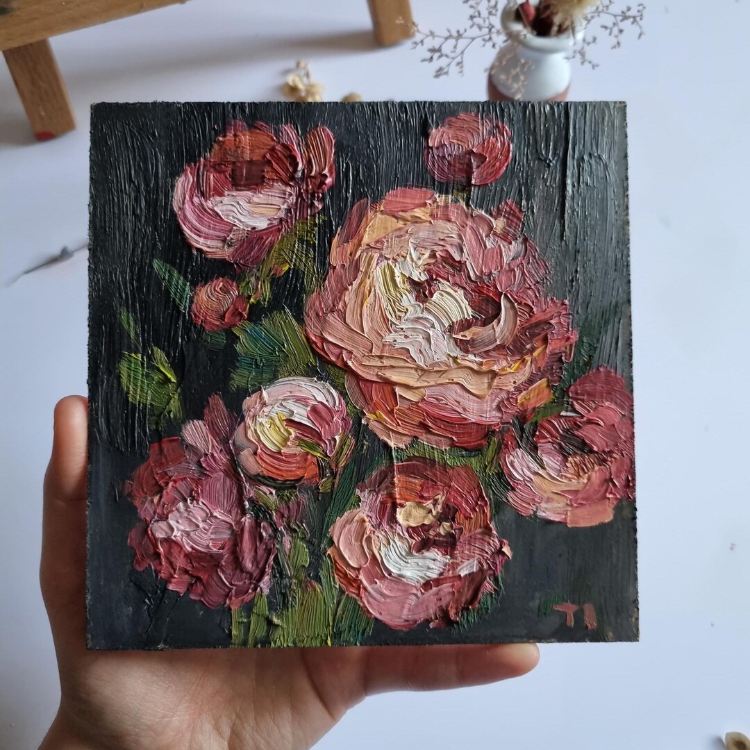 Impasto Pink Peony Oil Painting: Floral Still Life, 6x6 In - Etsy Australia