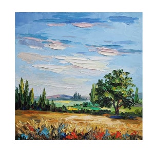 Tuscany Landscape Wheat Field Painting Landscape Painting Wheat Landscape Impasto Painting Nursery Wall Art 10 by 10 inches