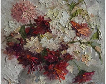 Dahlia Fall Impasto Oil Painting Wall Art 8 by 8 inch