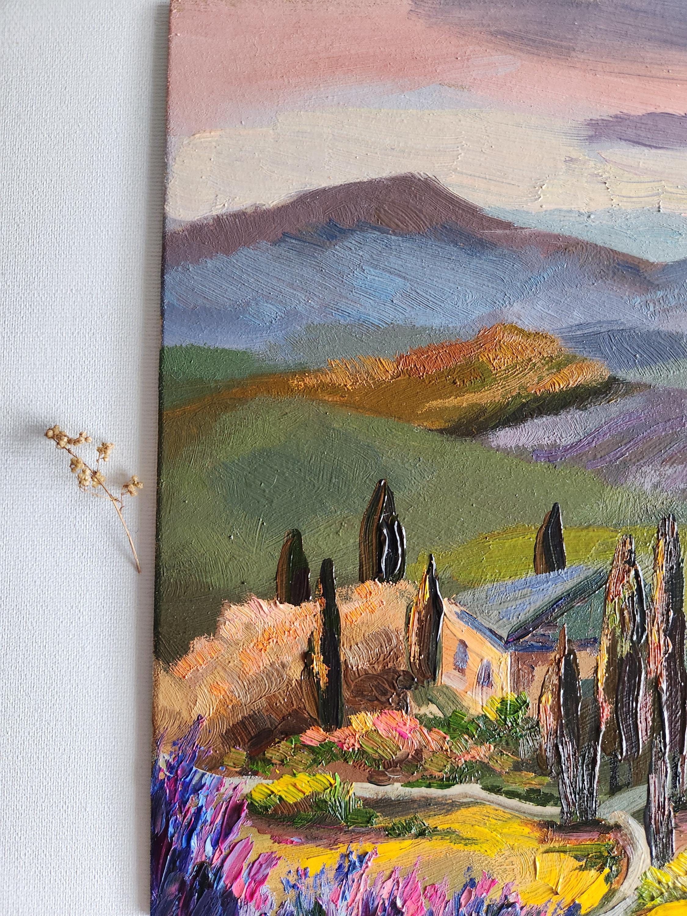 オリジナルのトスカーナ風景油絵：イタリアの田園風景の壁画 - Etsy 日本