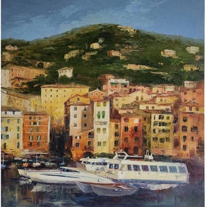 Positano Painting Amalfi Coast Oil Painting Yachts Impasto Painting  Wall Art 22 by 24 in