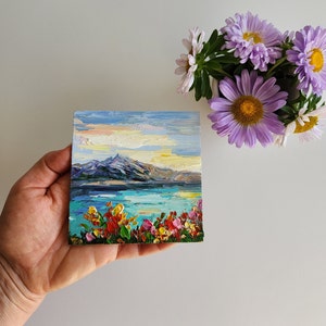 Grand Teton Painting Teton Painting Lake Grand Teton National Park Wyoming Sunset Mountain Art Wall Art 4 by 4 inches