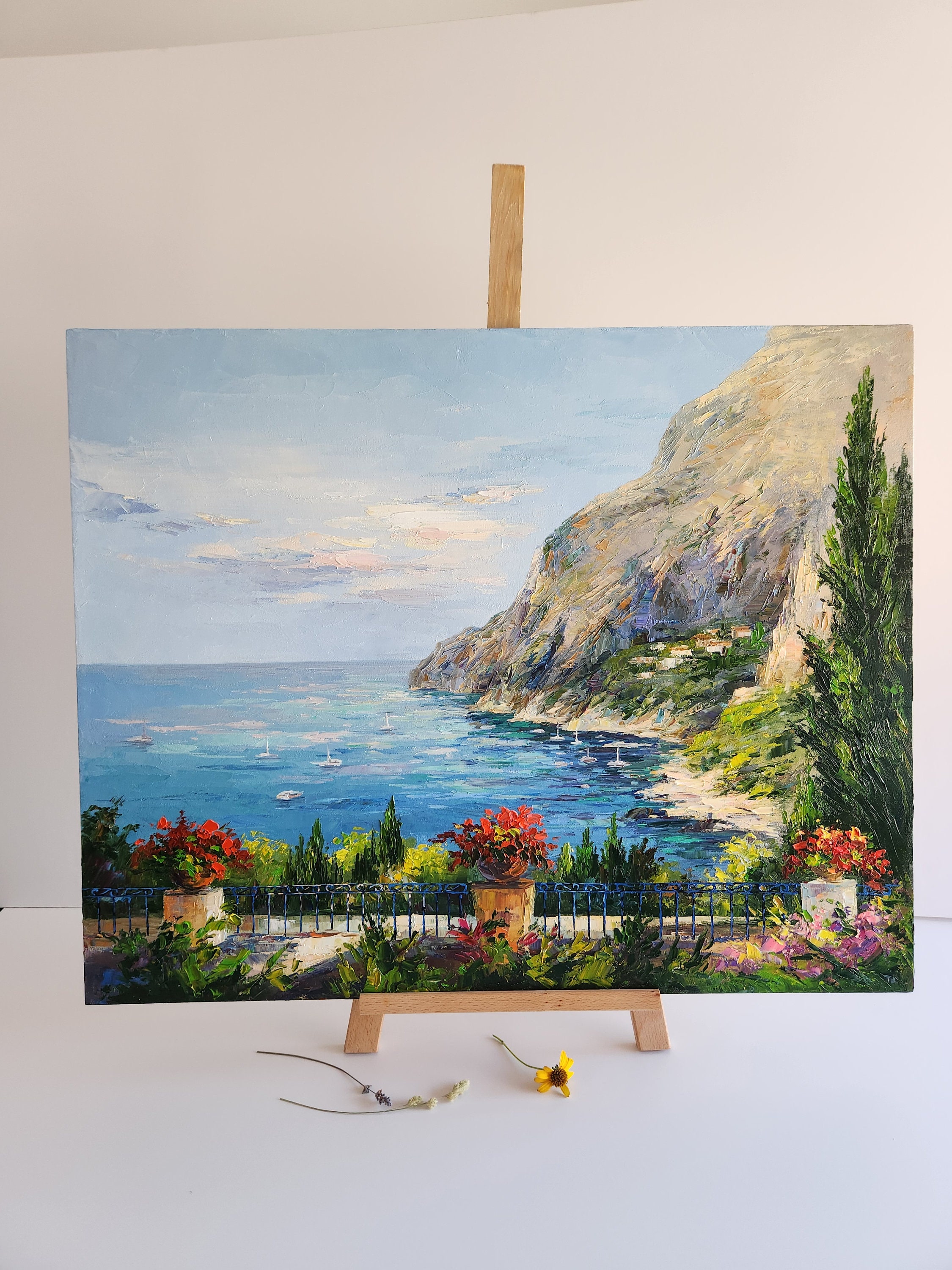 カプリ島の絵画 オリジナルの海景画 風景画 アマルフィ海岸 イタリア