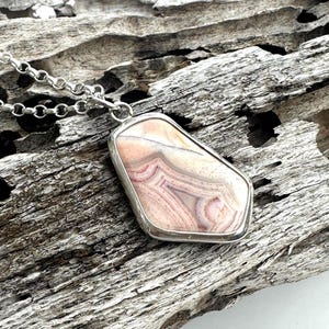 Agate pendant | sterling silver scottish gemstone necklace | pink banded agate