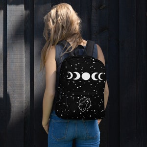 Moon Backpack, Black and White Bookbag, Celestial Bag.