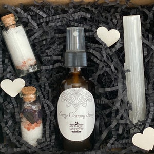 Smudging Spray, Home Protection Healing Crystal, Selenite Tower, Empath PROTECTION, ENERGY Clearing Box, Negativity Shield Spray, Positivity