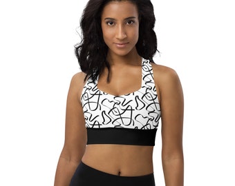 Longline Racerback Sports Bra, Yoga Top, Workout Top, Modern Print Yoga Top, Dance Practice Bra Top, Cheer Practice Top