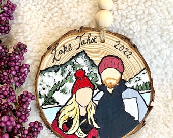 Personalized Faceless Ornaments, hand painted Family Friend portrait, wood ornament, Minimalist Custom Ornament