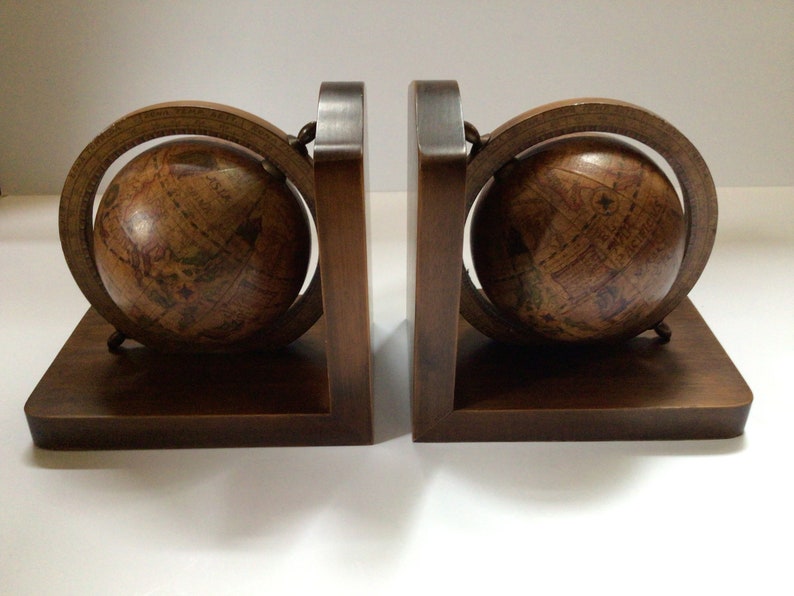 Superb Vintage Italian Olde World Globe Wooden Bookends Made in Italy Etsy