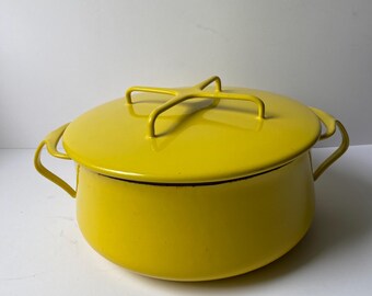 Dansk Kobenstyle 1950s Yellow Enamel Pot with Lid – Midcentury Denmark MCM Kitchen