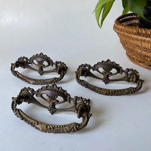 Antique Ornate Brass Drop Bail Drawer Pulls: Victorian Style Dresser Hardware Set