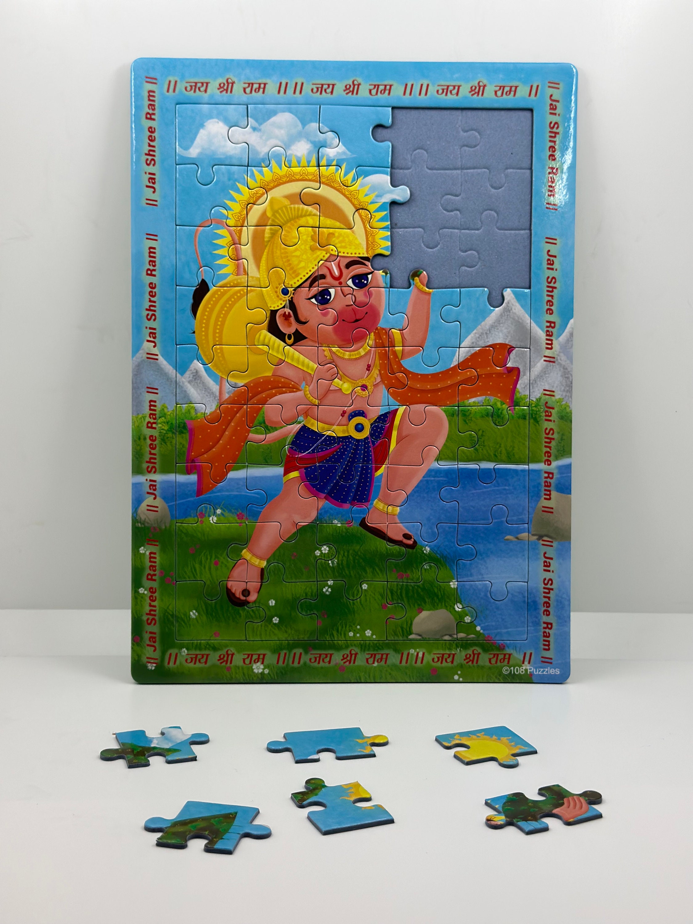 Hanuman Jigsaw Puzzle: Ramayan Scene Lifting the Mountain, Diwali Kids ...