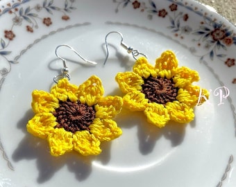Crochet Sunflower Earrings: Handmade Cotton Floral Accessory