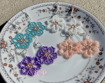 Handmade Seed Bead Flower Earrings: Pastel Floral Jewelry