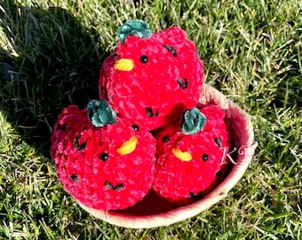 Crochet Strawberry Chicken Plush: Handmade Velvet Amigurumi Toy