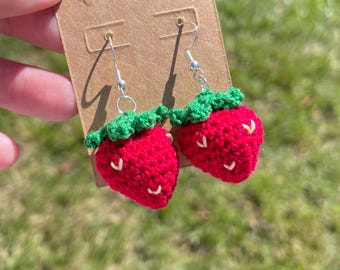 Crochet Strawberry Dangle Earrings: Handmade Fruit Accessory